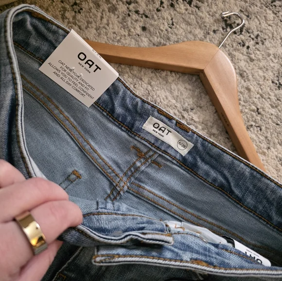 OAT Highrise Straight Jeans Raw Hem Womens 6/28 NWT Light Wash Blue Western Boho - Picture 2 of 7